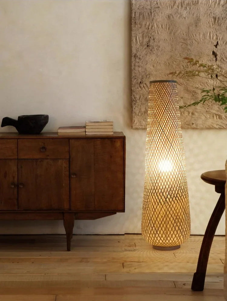 VARM - Handgemaakte Vloerlamp van Gewoven Bamboe