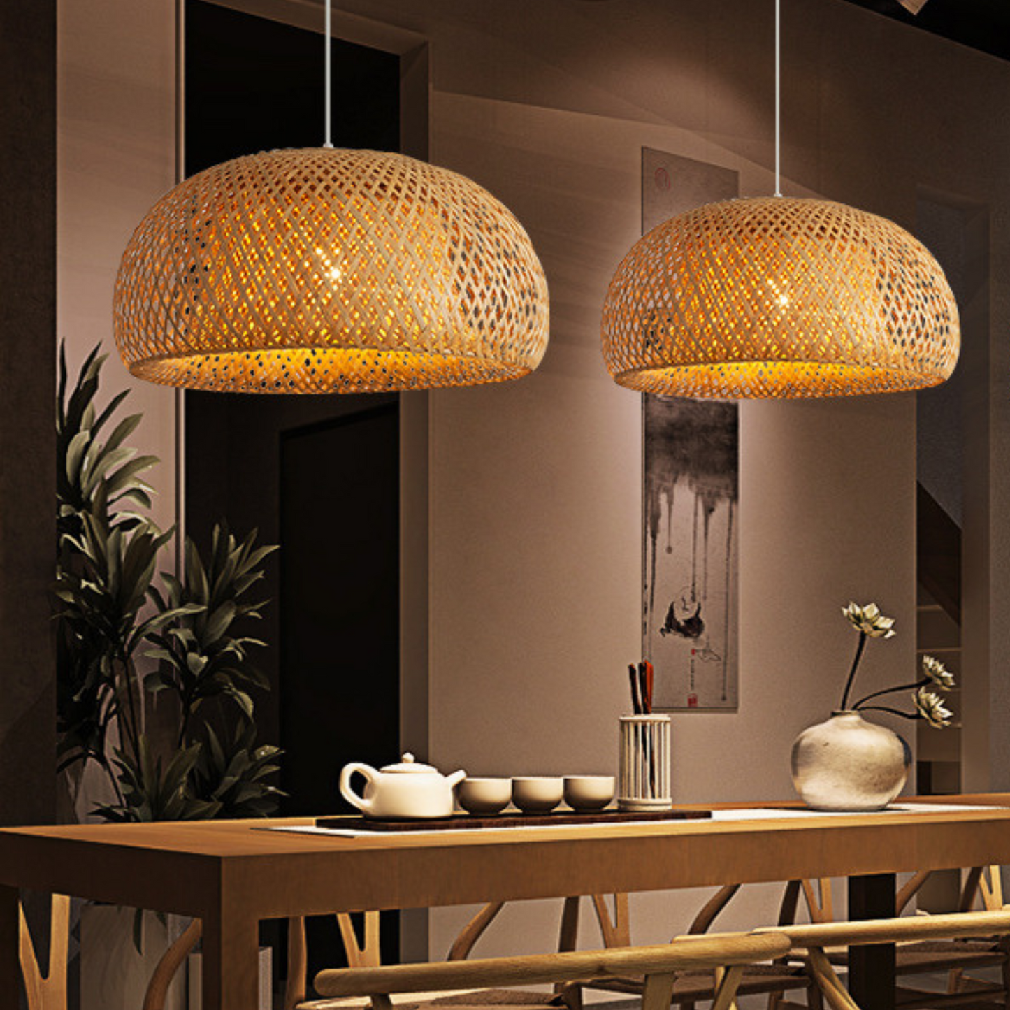 SVAN - Handgemaakte gevlochten Ronde Bamboe hanglamp